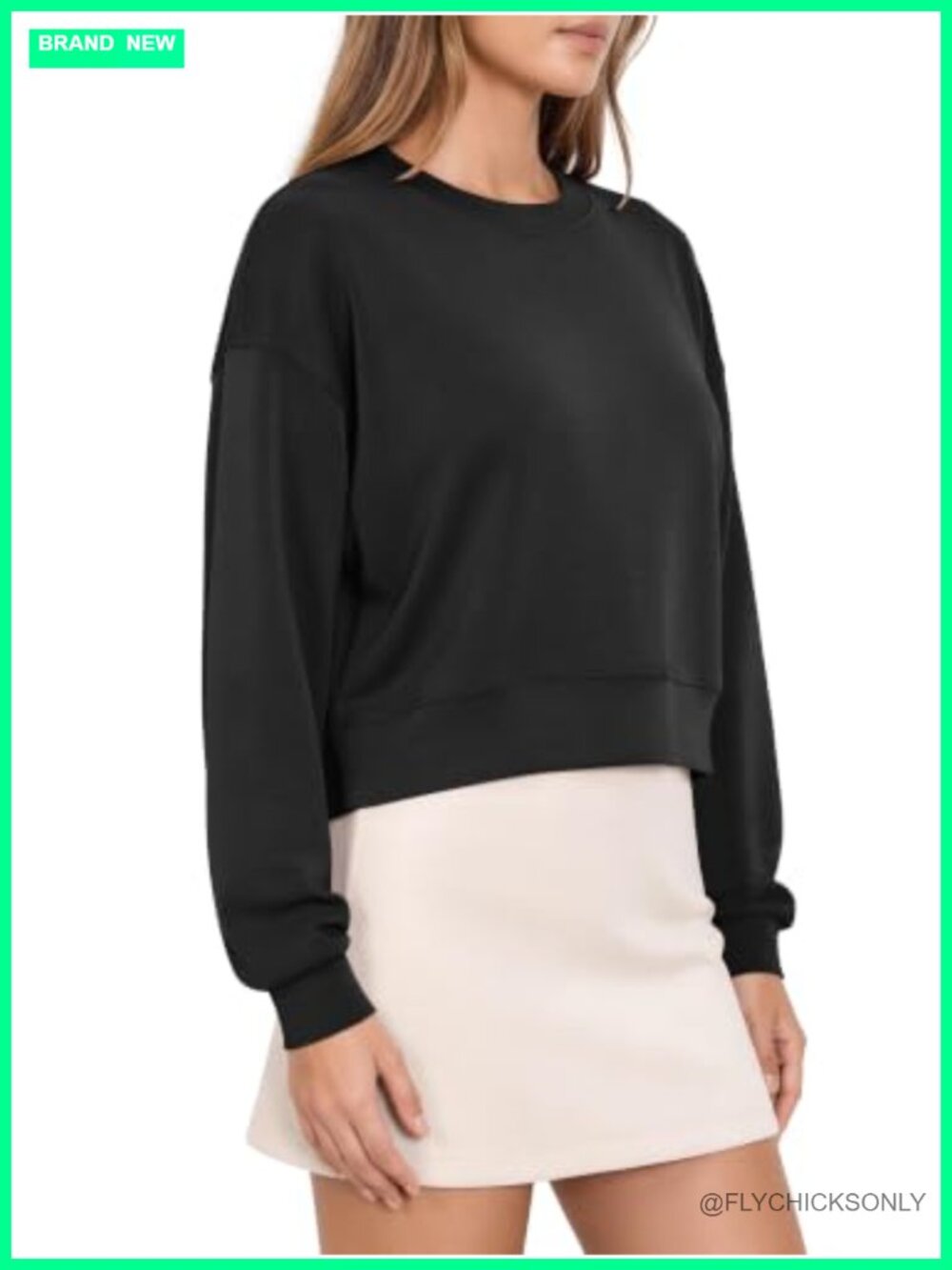 Modal Soft Long Sleeve Cropped Sweatshirt Oversized Crew Neck Crop Top